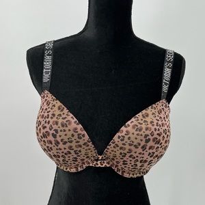 VICTORIA’S SECRET Very Sexy Push-Up Bra Leopard Print Bling bedazzled strap 36DD